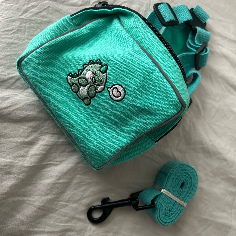 Kids Dinosaur Embroidered Teal Bag